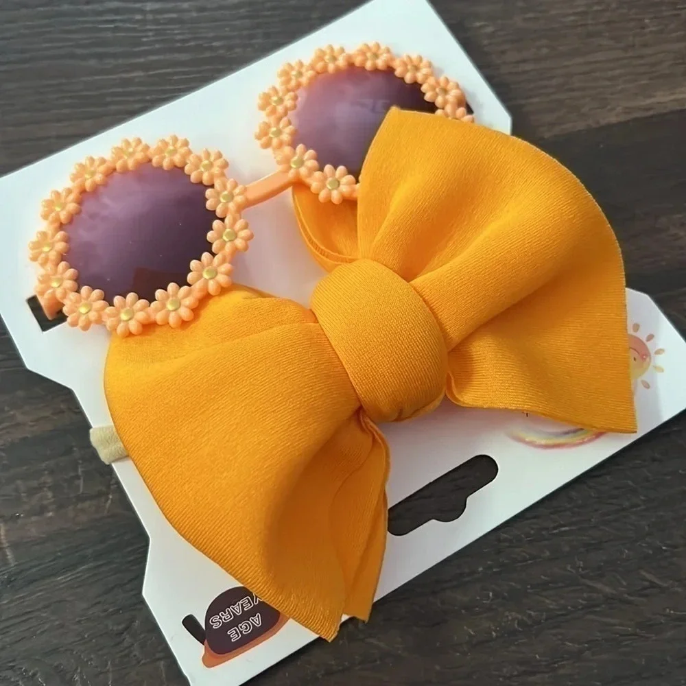 NEW daisy flower orange sunglasses and hairbow set - Picture 3 of 4